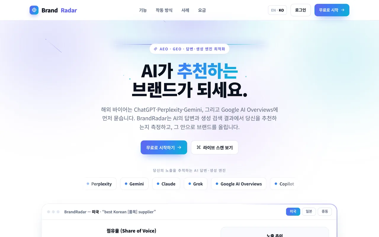 BrandRadar (브랜드레이더) 랜딩 페이지