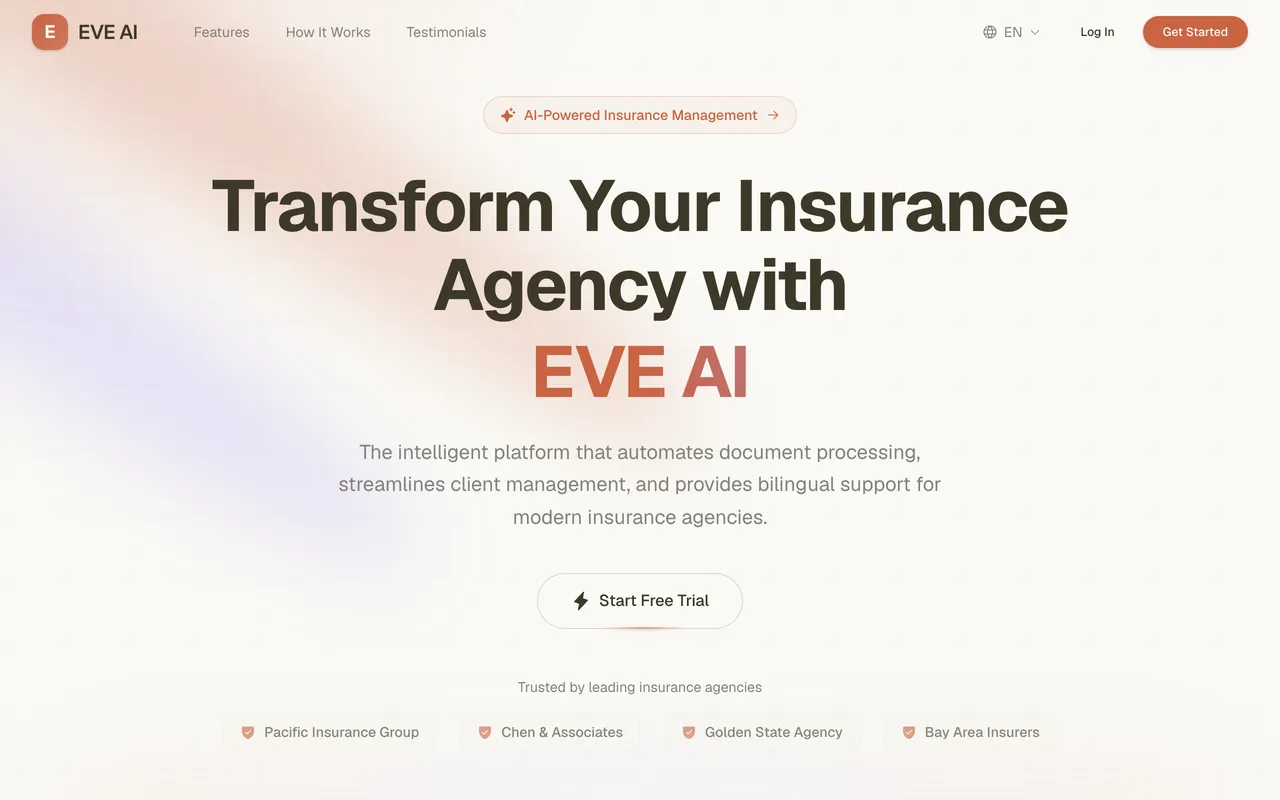 EVE AI 랜딩 페이지