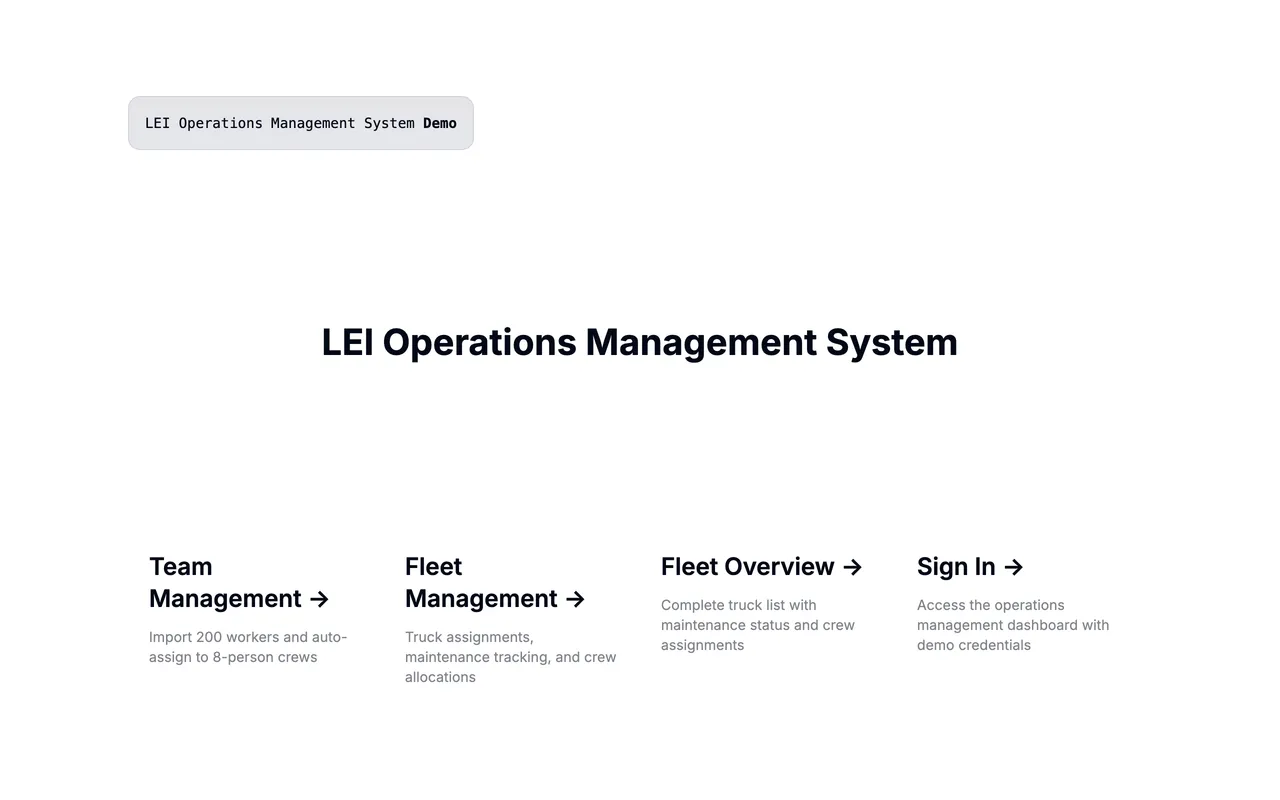 LEI Operations Management System 랜딩 페이지